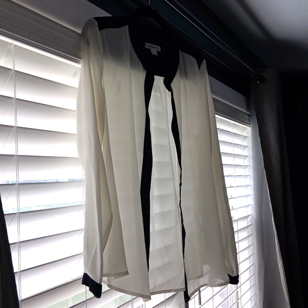 Liz Claborne sheer top, large, black and white
